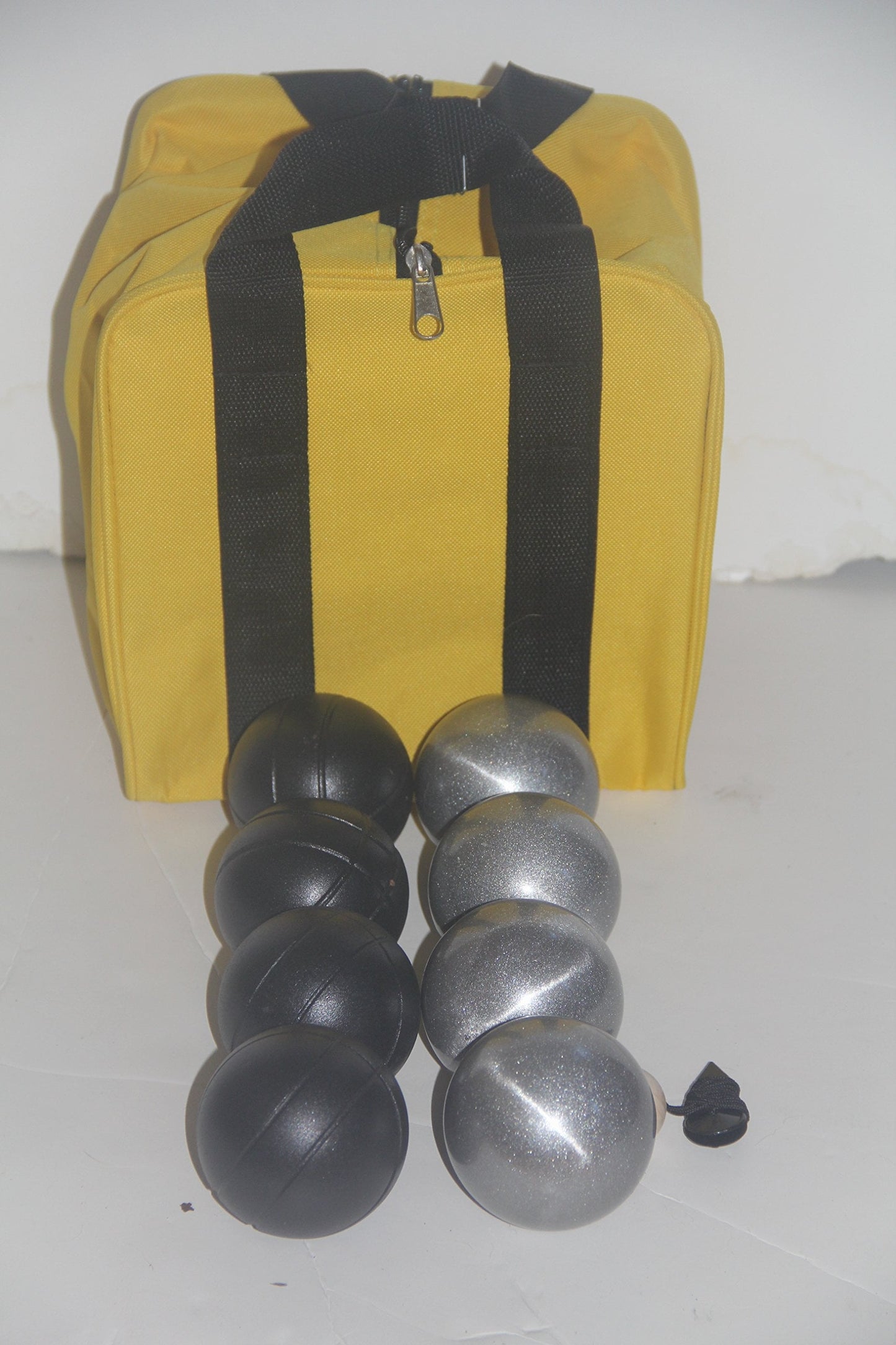 73mm Metal Bocce/Petanque Set with 4 Black and 4 Grind Sand Balls and Heavy Duty Yellow Nylon Bag - Single